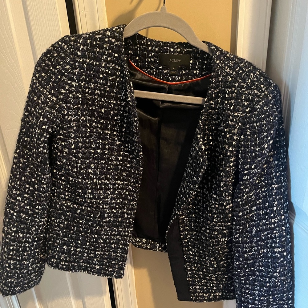 J. Crew Women's Black and Blue Tweed Lady Jacket